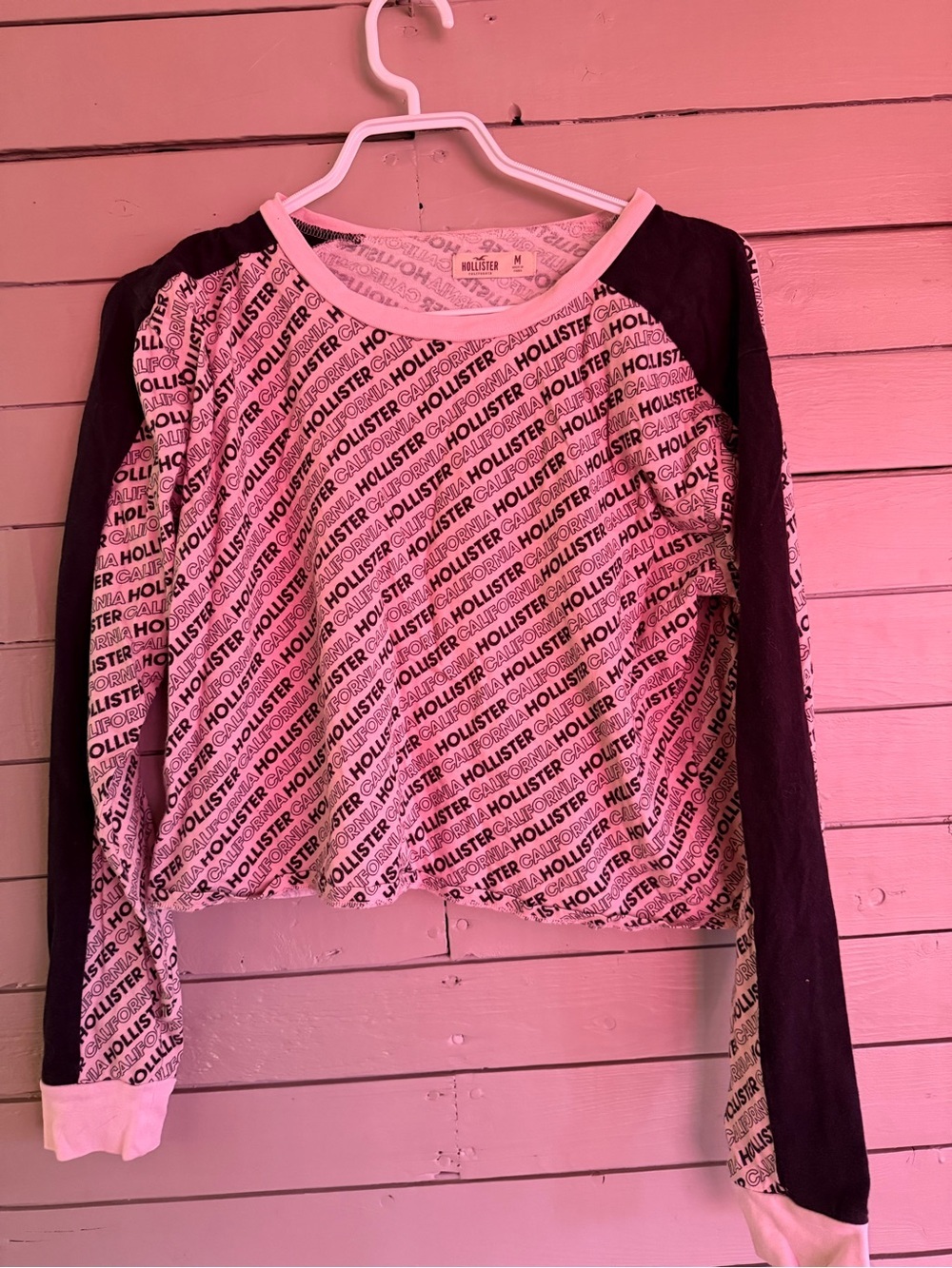 Hollister Pink & Black Logo Long Sleeve Tee